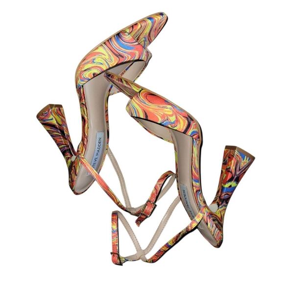 Steve Madden Beki Orange/Multi Flare Heel Ankle Strap HEEL Sandal Shoe 8.5 - Picture 5 of 10